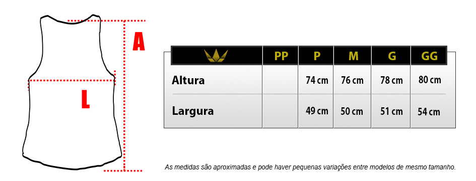 Tabela de medidas Regata G-Style